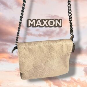 Maxon Collection Italian Napa Leather Asymmetric Flap Crossbody Bag, Cipria Pink